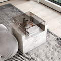 Monolith Cube White Marble & Glass Side Table by Marble on Glass