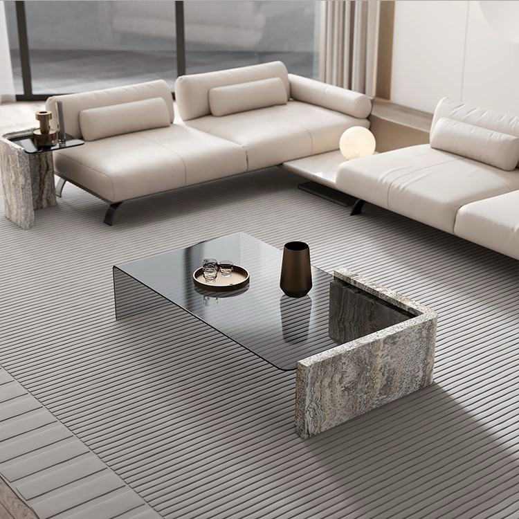 Contour Marble & Bent Smoked Glass Coffee Table by Marble on Glass