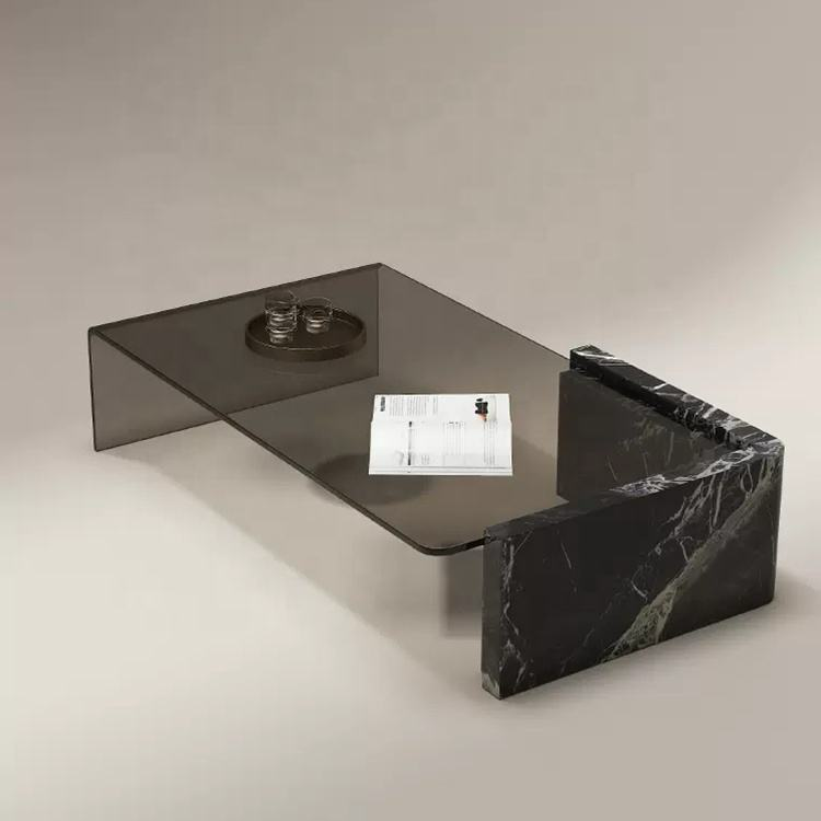 Contour Marble & Bent Smoked Glass Coffee Table – view 3