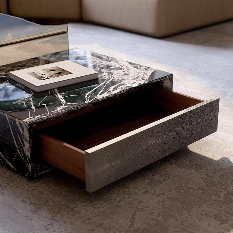 Monolith Grand Black Marble & Amber Glass Coffee Table – view 3