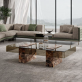 Monolith Breccia Marble & Smoked Glass Coffee Table by Marble on Glass
