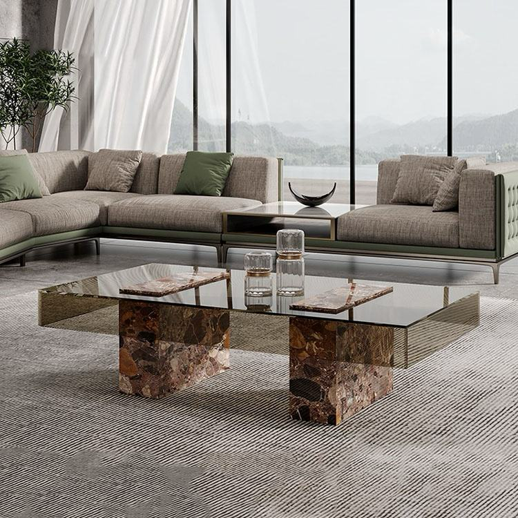 Monolith Breccia Marble & Smoked Glass Coffee Table by Marble on Glass