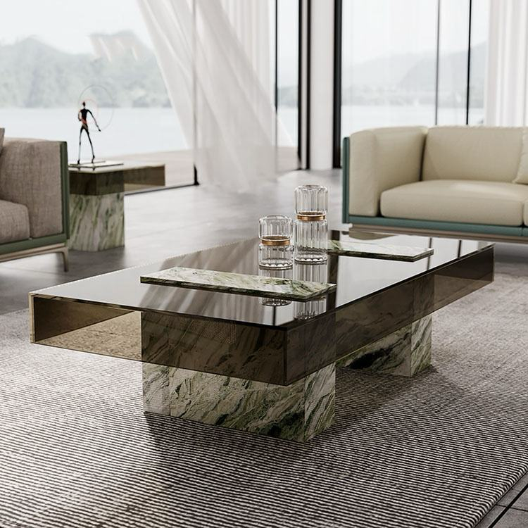 Monolith Breccia Marble & Smoked Glass Coffee Table – view 3