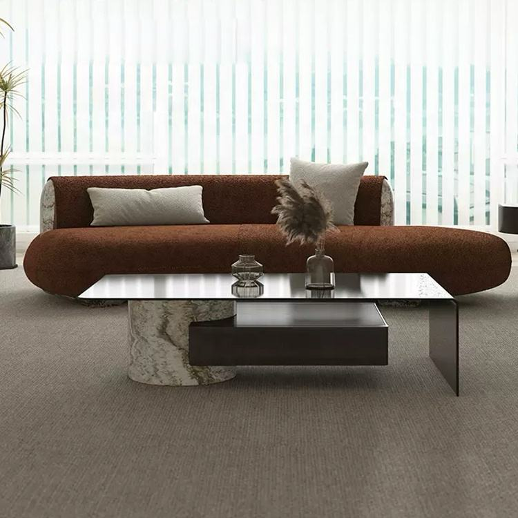 Monolith Smoked Glass & Marble Coffee Table – view 2