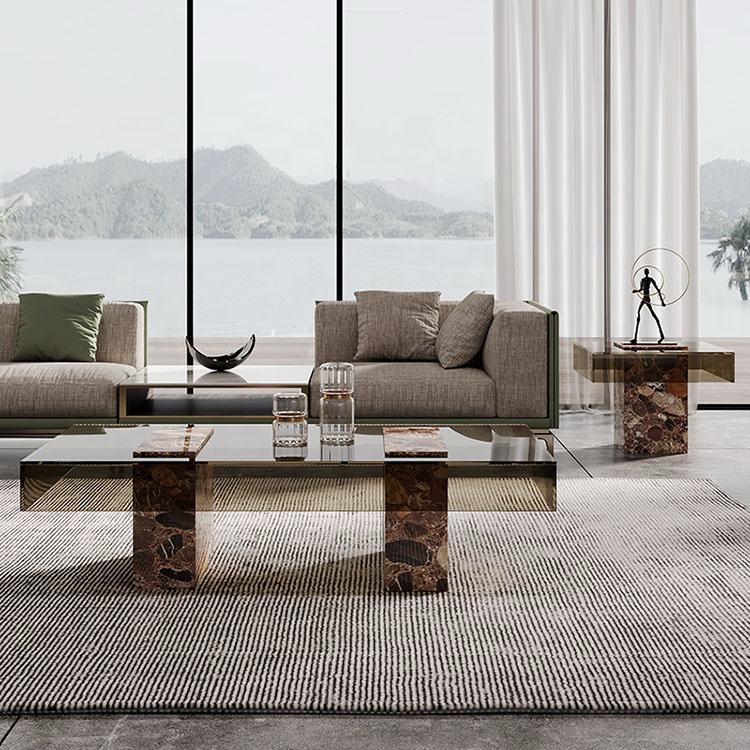 Monolith Breccia Marble & Smoked Glass Coffee Table – view 2