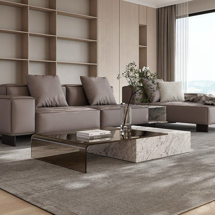 Monolith Block Marble & Bent Glass Coffee Table – view 2