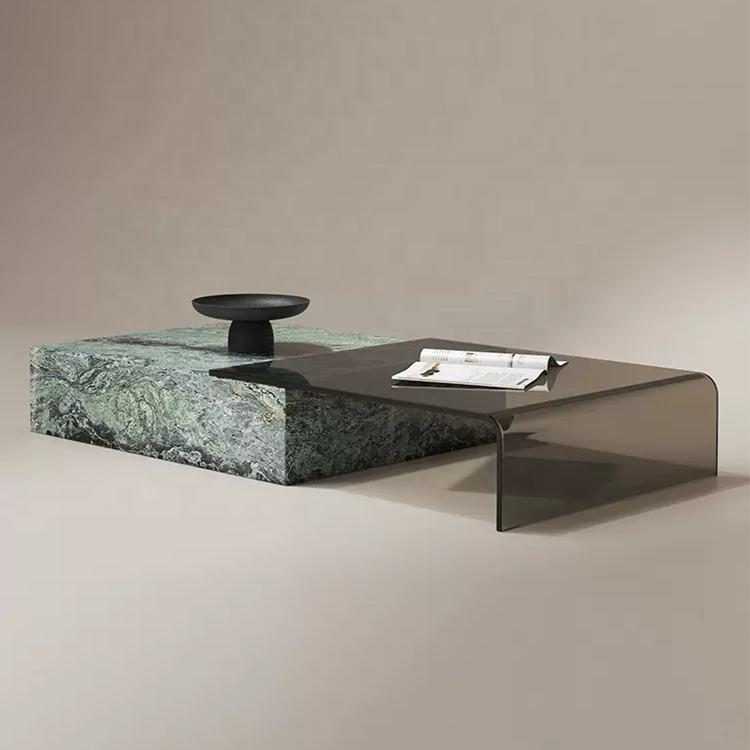 Monolith Block Marble & Bent Glass Coffee Table by Marble on Glass