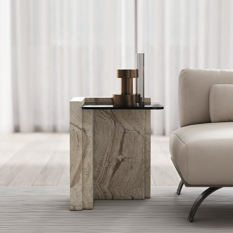 Contour Marble & Smoked Glass Side Table – view 2