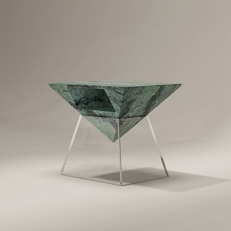 Pyramid Sculptural Marble & Acrylic Nightstand – view 6
