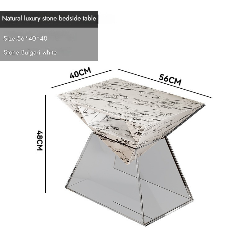 Pyramid Sculptural Marble & Acrylic Nightstand – view 4