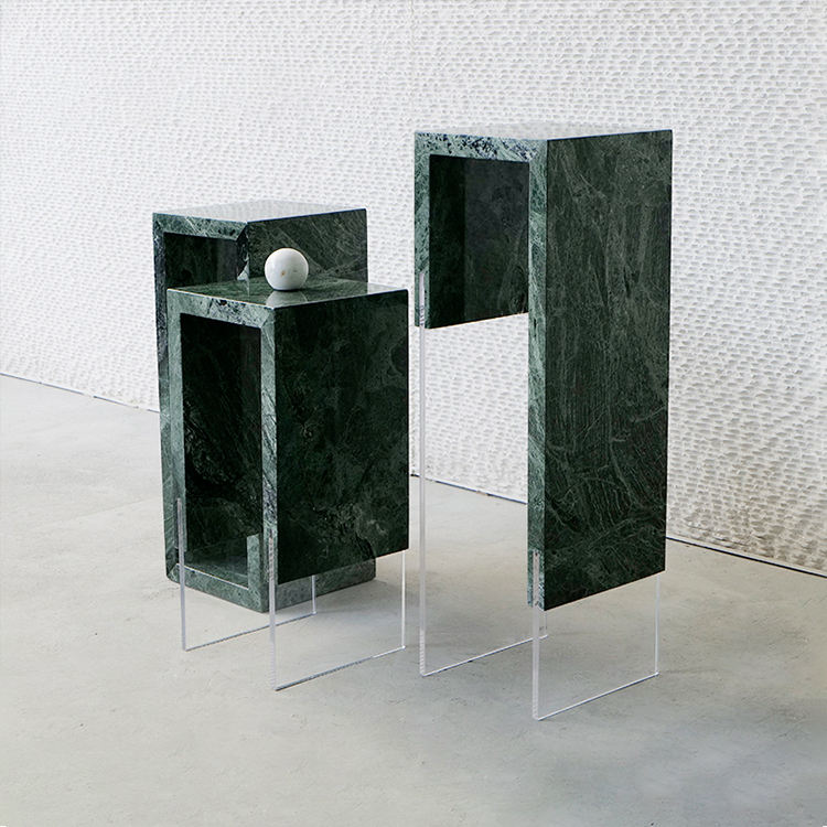 Levitate Sculptural Green Marble & Acrylic Pedestal Set by Marble on Glass