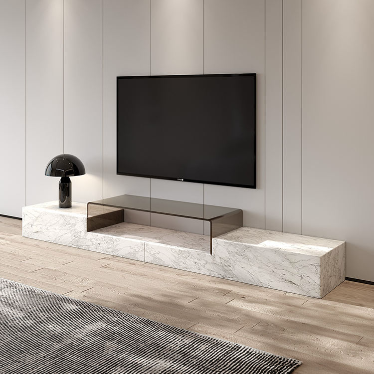 Monolith White Marble & Smoked Glass TV Console by Marble on Glass