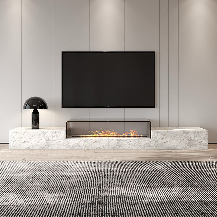Monolith White Marble & Smoked Glass TV Console – view 2