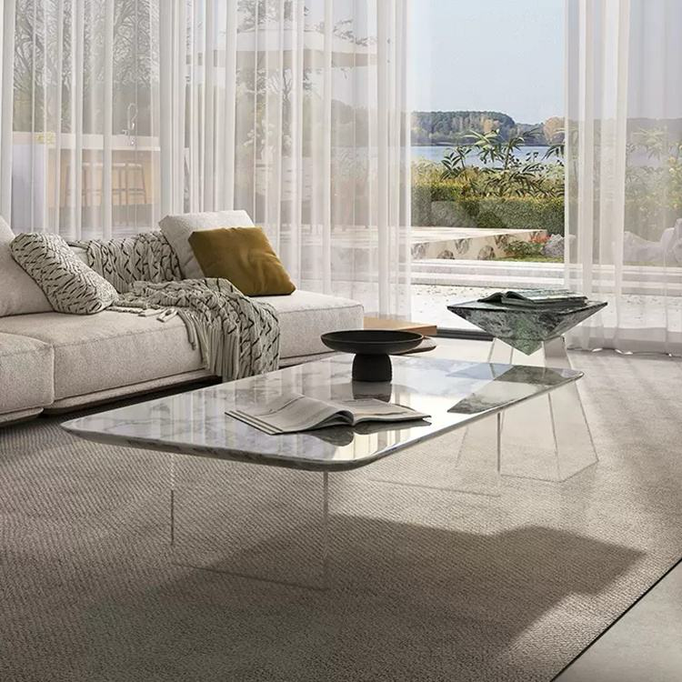 Levitate Sculptural Marble & Acrylic Coffee Table by Marble on Glass