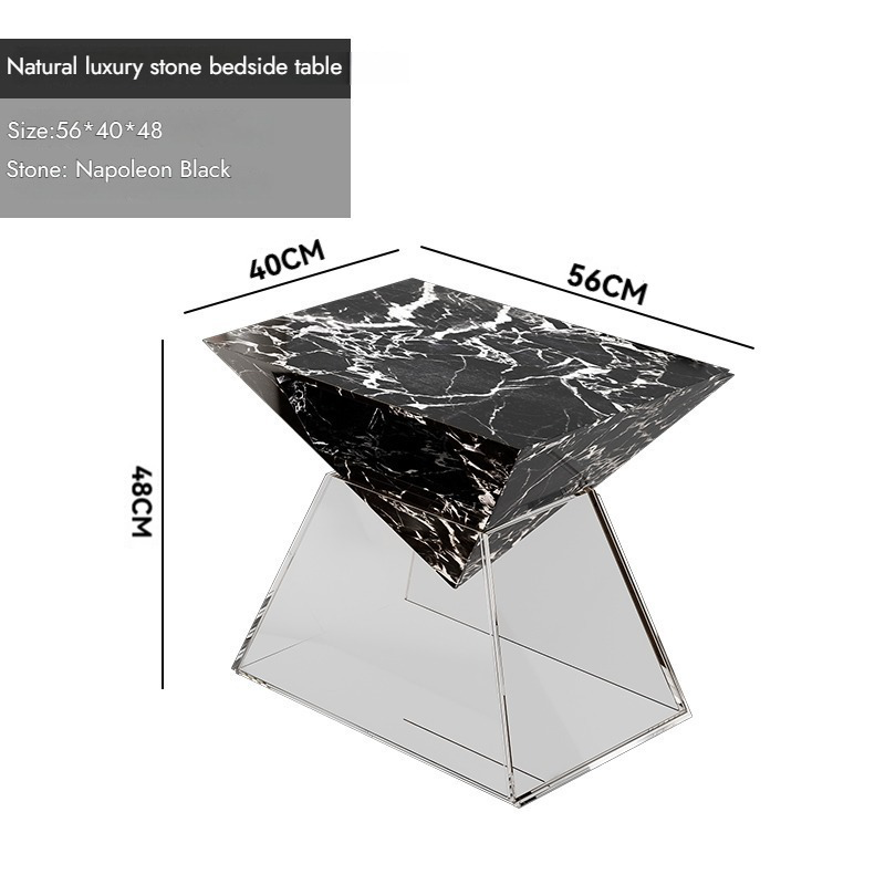 Pyramid Sculptural Marble & Acrylic Nightstand – view 5