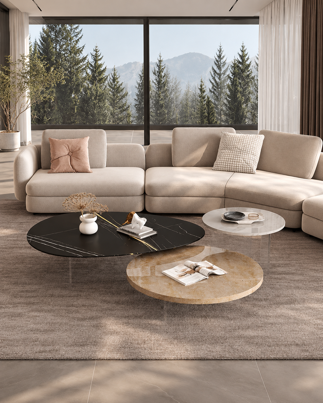 Levitate Trio Marble & Acrylic Nesting Coffee Tables – view 2