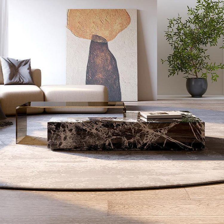 Monolith Grand Black Marble & Amber Glass Coffee Table – view 2
