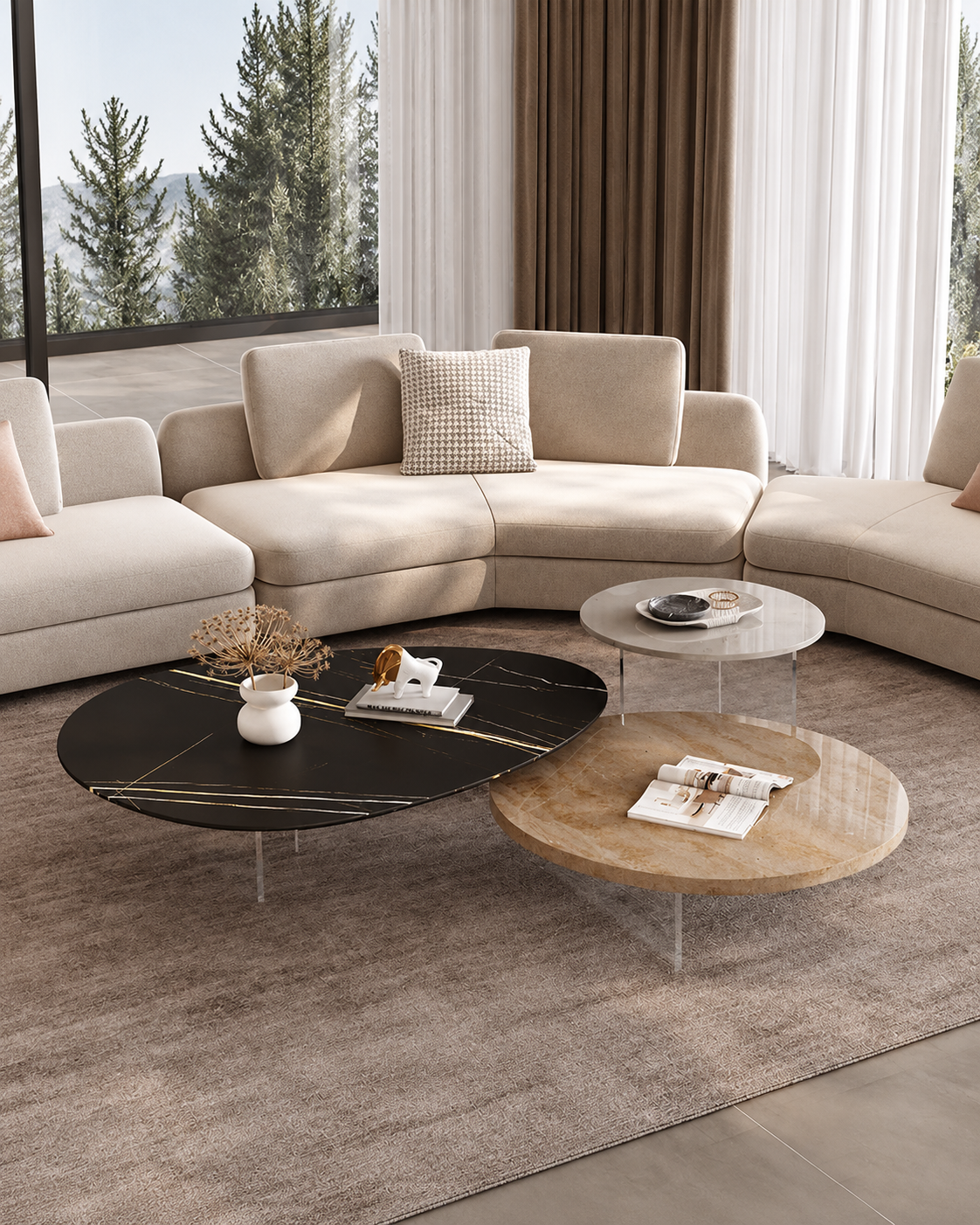 Levitate Trio Marble & Acrylic Nesting Coffee Tables by Marble on Glass