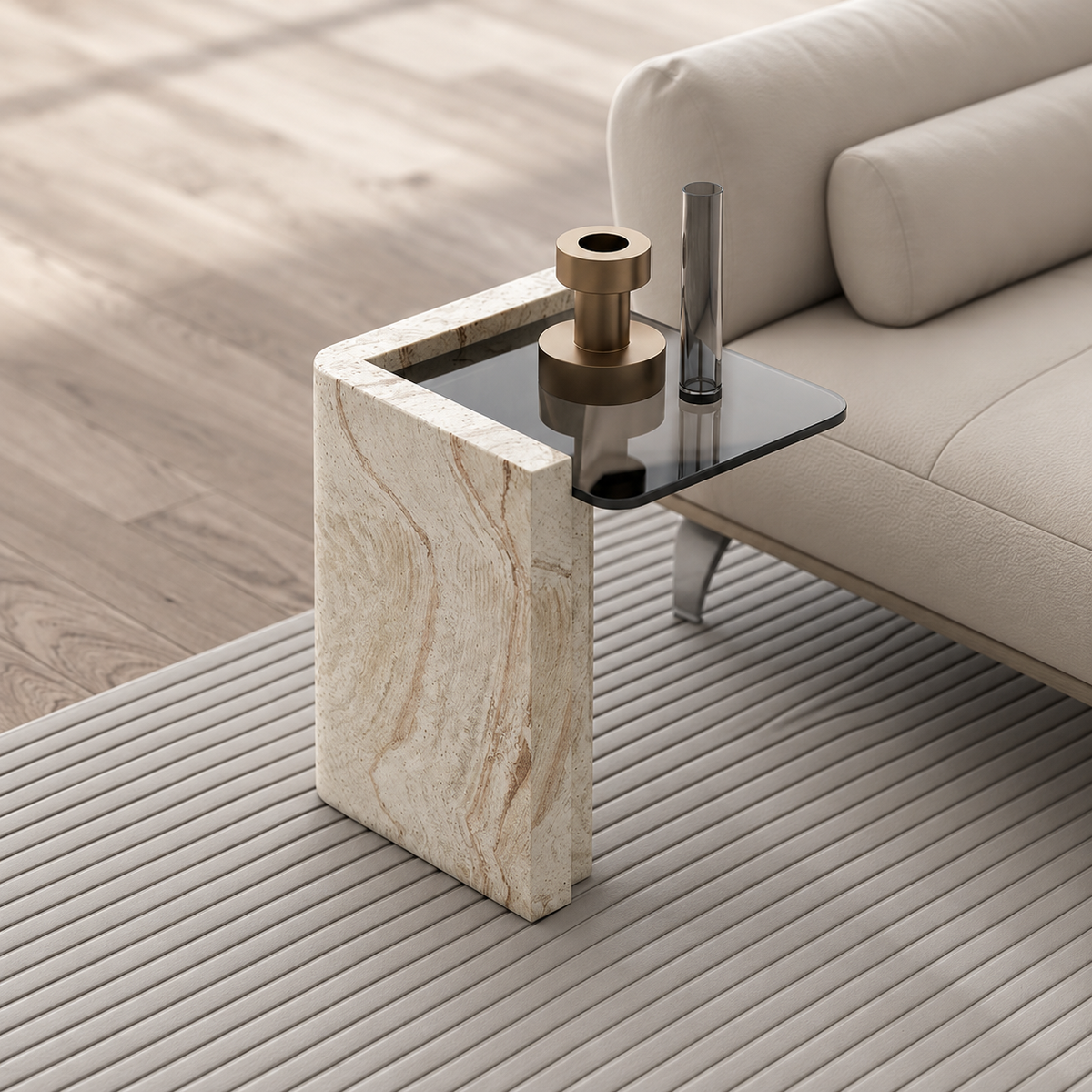 Contour Marble & Smoked Glass Side Table by Marble on Glass