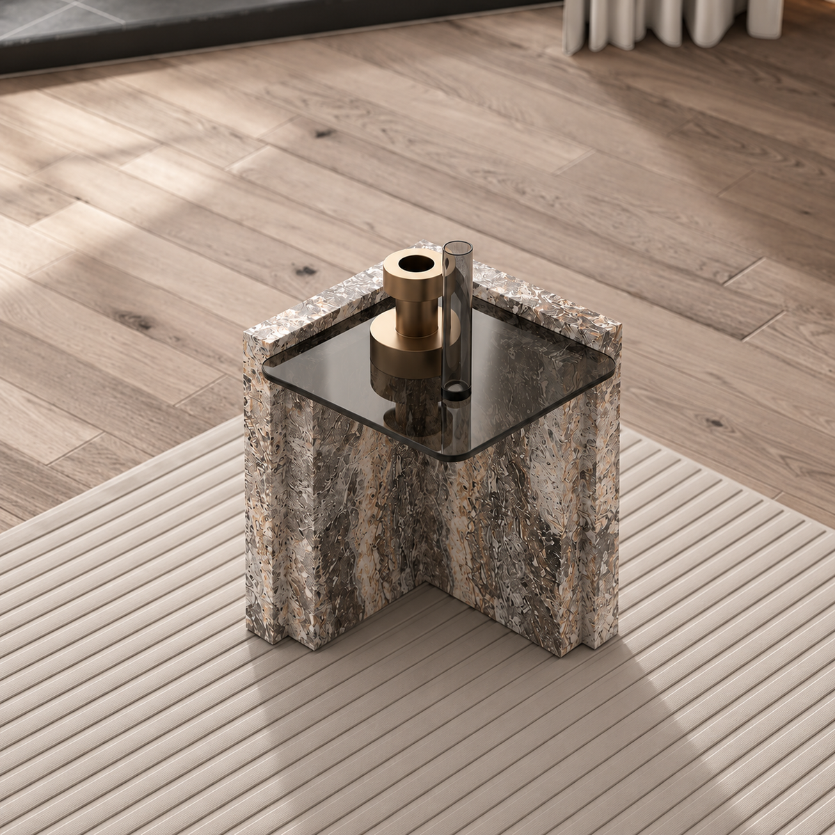 Contour Marble & Smoked Glass Side Table – view 3