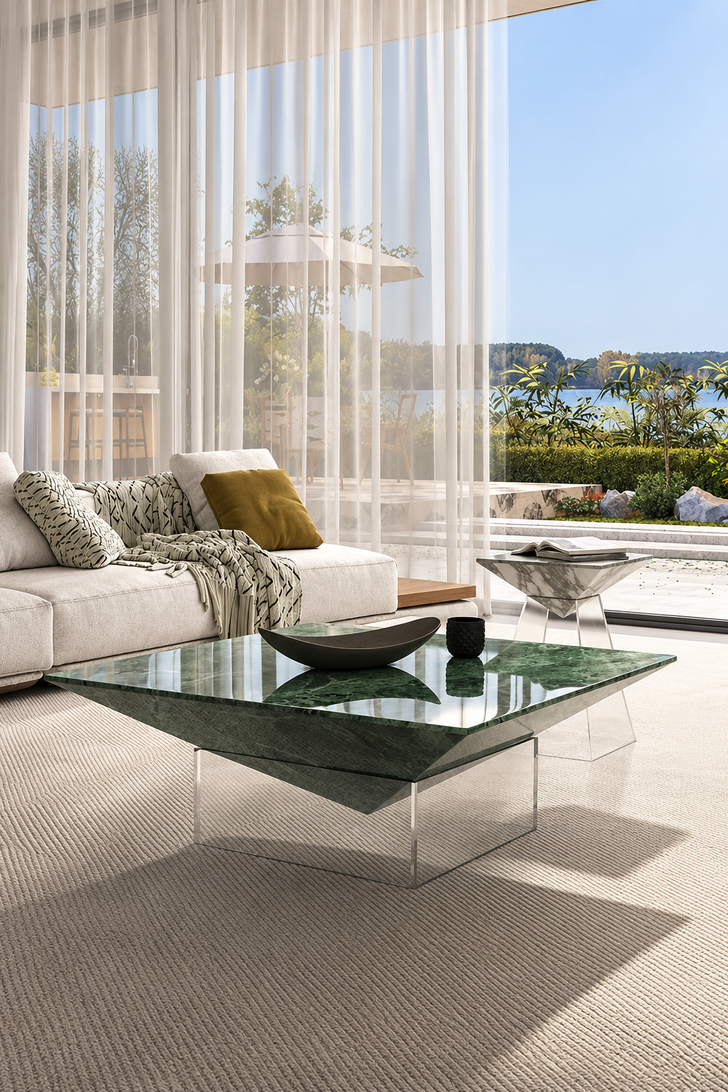Levitate Prism Green Marble & Acrylic Coffee Table – view 3
