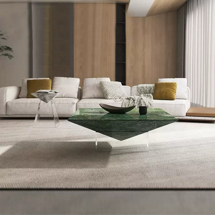 Levitate Prism Green Marble & Acrylic Coffee Table by Marble on Glass