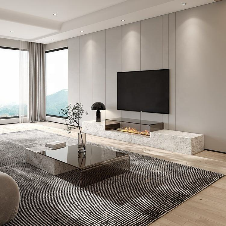 Monolith Block Marble & Bent Glass Coffee Table – view 3