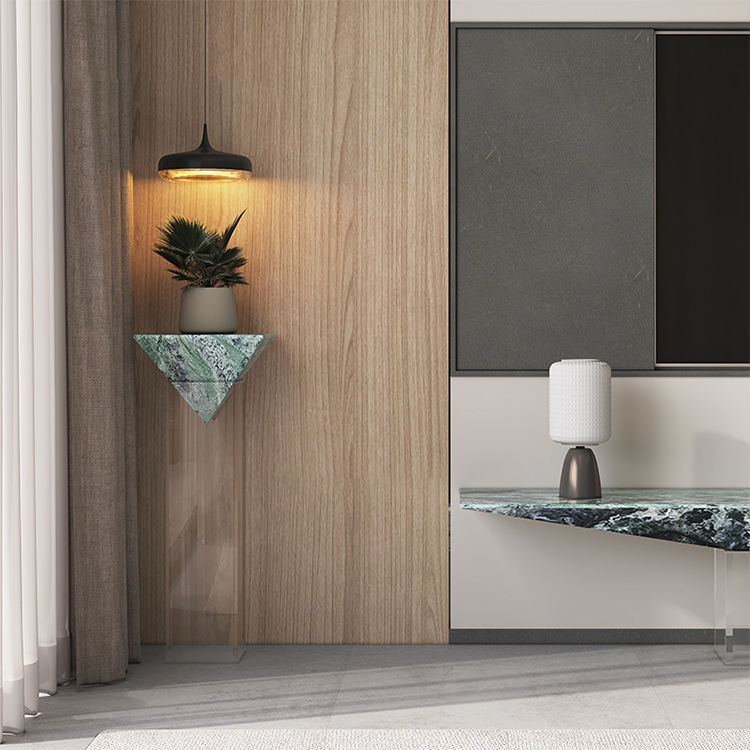 Levitate Prism Marble & Acrylic Pedestal Side Table Set by Marble on Glass