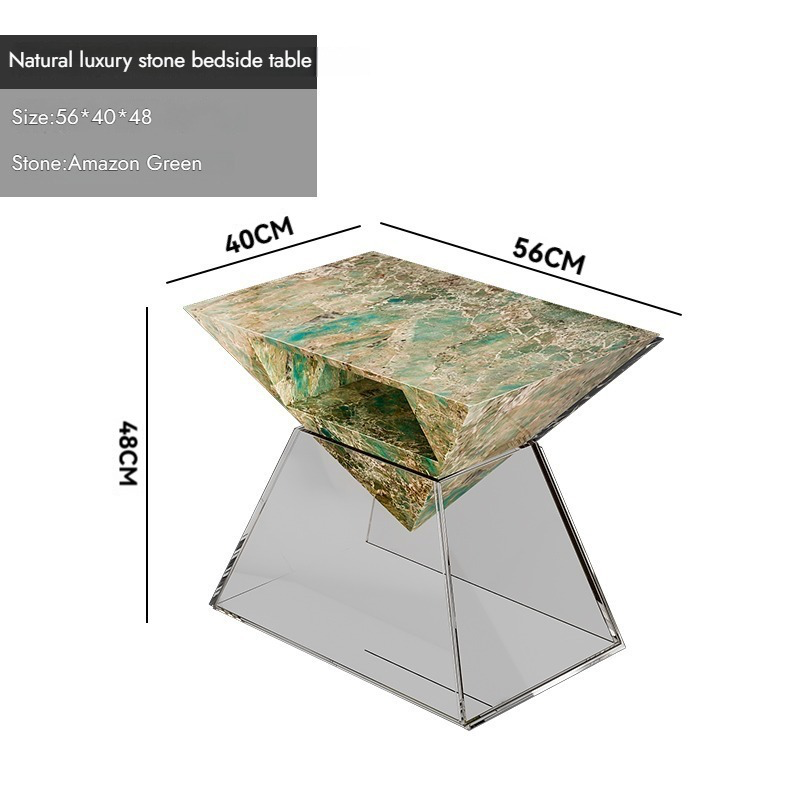 Pyramid Sculptural Marble & Acrylic Nightstand – view 3