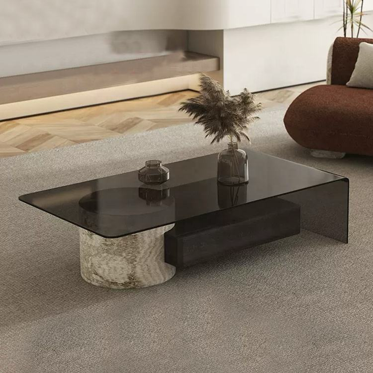 Monolith Smoked Glass & Marble Coffee Table by Marble on Glass