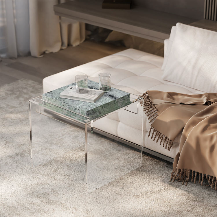 Levitate Floating Green Marble & Acrylic Side Table by Marble on Glass